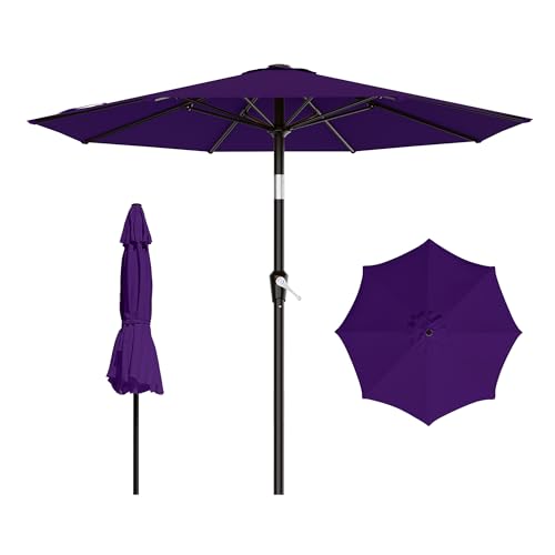 AreShark 9 FT Patio Umbrella for Outdoor, Outdoor Table Umbrella with Push Button Tilt and Crank, Outdoor Patio Umbrellas with 8 Sturdy Ribs for Market, Garden, Pool (Dark Purple) - color: Dark Purple, size: 9ft