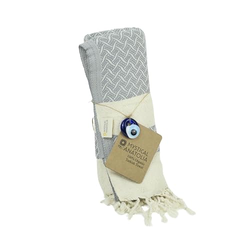 mysticalanatolia Turkish Beach Towel Oversized Cotton Sand Free Quick Dry Lightweight Peshtemal Large Travel Yoga Picnic Blanket Absorbent Compact 39x79 Grey - color: Grey