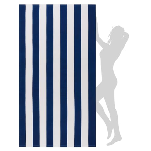 WILFA Extra Large Beach Towel - Oversized Mircofiber 40 x 70 inches, XL Striped Lightweight Pool Towel, Big Cabana Swim Travel Towel for Adults Mens Women,Dark Blue - color: Dark Blue