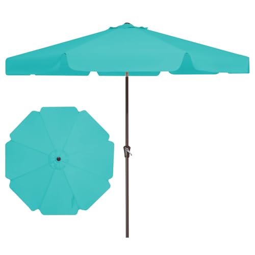 JEAREY 9 FT Patio Umbrella Outdoor, Table Umbrellas Market Umbrella w/Push Button Tilt/Crank, 8 Sturdy Ribs(Teal) - color: Teal