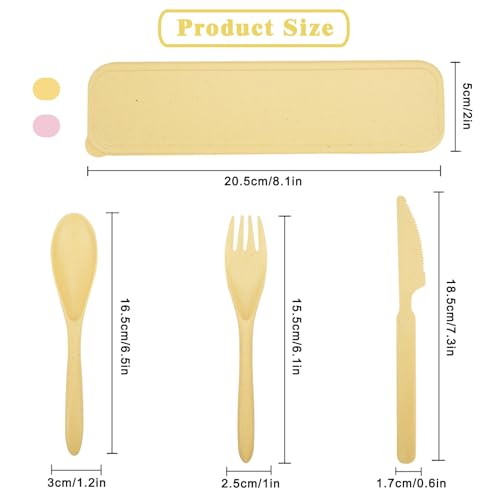 2 Sets Reusable Utensil Set with Case, Portable Camping Fork Knife Spoon Set, Travel Utensils for Lunch Box, for School Work Lunch or Daily Use (Pink, Light yellow) - color: Pink, Light yellow