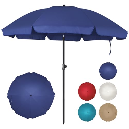 Blissun 6.5ft Patio Umbrella with Push Button Tilt & Height Adjustable, UV50+ Sun Protection with Sturdy Fiberglass Ribs & Iron Pole, Market Umbrella for Outdoor Table Garden Backyard Beach - color: Navy Blue
