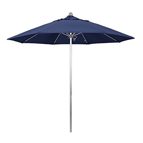 California Umbrella 9' Round Aluminum/Fiberglass Umbrella, Push Open, Silver Pole, Olefin Navy Blue Fabric - color: Navy Blue