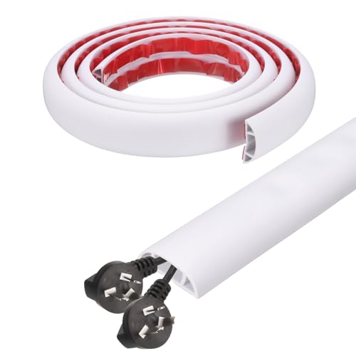 HARFINGTON 6ft Cord Cover Floor W0.6 x H0.33 Inner Channel PVC Hide Extension Cable Floor Wire Hider Wire Covers Protector for Prevent Cable Trips Cables Management, White - color: White, size: 6ft
