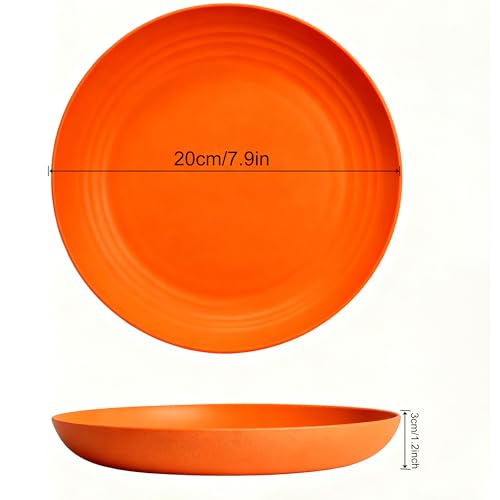 Wheat Straw Plates Set of 4, Unbreakable Deep Dinner Plates, 7.9 Inch Microwave & Dishwasher Safe, BPA Free Reusable Plates for Camping, Parties & Daily Use (Orange) - color: Orange