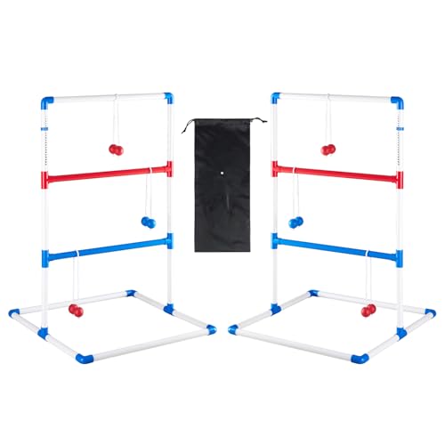 NEWBULIG Ladder Toss Game, Ladderball Golf Set with Tossing Balls, Ladder Ball Games for Outdoor Lawn, Yard & Backyard for Family, Adults & Kids, Complete with 6 Bolas, Score Trackers & Carry Bag - color: White&Red