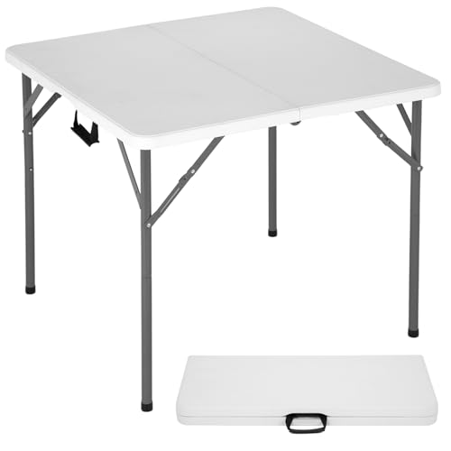 PayLessHere 34" Square Plastic Folding Card Table, Portable Outdoor Dining Table with Collapsible Legs and Carrying Handle,Plastic Tables for Camping,Picnic, Office, Party, White - color: White, size: 34"