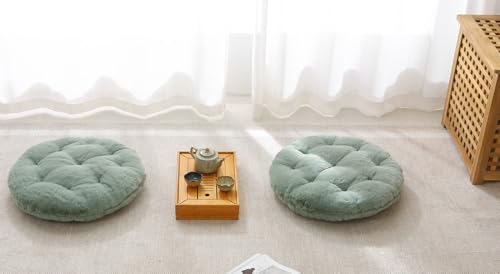 Large Floor Pillow Meditation Cushion Round Floor Cushions for Adults,Luxury Faux Fur Thick Floor Pillows for Sitting Put in Living Room Balcony Outdoor Tatami（Sage Green） - color: Sage Green