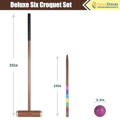 SpexDarxs 35’’ Six Player Croquet Game, Croquette Set with Premium Wooden Mallets/Colored Balls/Wickets/Stakes/Carrying Bag, Classic Outdoor Backyard Lawn Games for Teens Adults Family - color: Light Antique Color