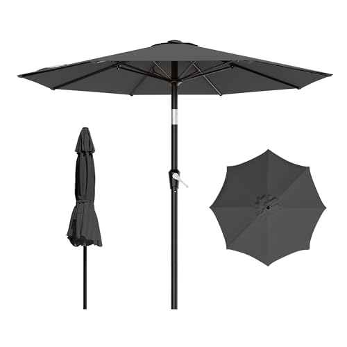 AreShark 9 FT Patio Umbrella for Outdoor, Outdoor Table Umbrella with Push Button Tilt and Crank, Outdoor Patio Umbrellas with 8 Sturdy Ribs for Market, Garden, Pool (Gray) - color: Gray, size: 9ft