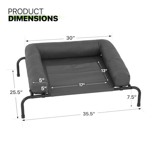 Magshion Cooling Elevated Dog Bed w/Removable Bolster, Portable Raised Outdoor Indoor Dog Cots Chew Proof Pet Hammock with Breathable Mesh for Small Dogs up to 50 lbs, Dark Gray