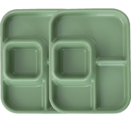 Unbreakable Rectangular Divided Plates for Adults 4 Sections Portion Control Plates Set of 2 Plastic Dinner Plate for Camping Outdoor or Every Day Use - color: Style 2 Green, size: 10.5*8.5 Inch