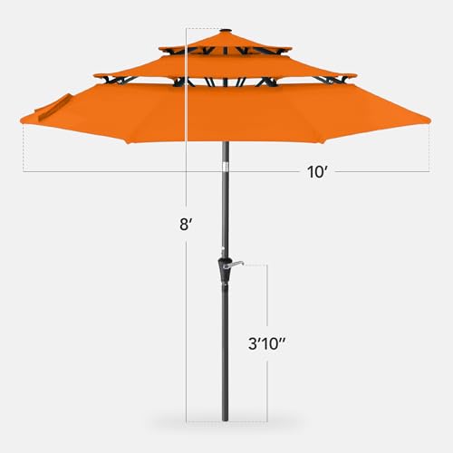 Best Choice Products 10ft 3-Tier Market Patio Umbrella, Outdoor Sun Shade with Tilt, Crank Lift, 8 Ribs for Backyard, Deck, Poolside - color: Orange
