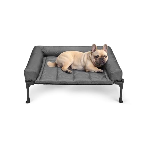 Veehoo Cooling Elevated Dog Bed Add Removable Waterproof Bolster Cushion Mat, Raised Pet Cot with Breathable Teslin Mesh, No-Slip Feet, Dog Sofa Bed for Indoor Outdoor, Medium, Black Silver - color: Black Silver, size: 32.0"l X 25.0"w X 7.0"th