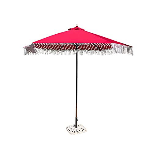 Formosa Covers 9ft 8-Rib Boho Replacement Umbrella CANOPY ONLY with Tassel Fringe Valance — 600D Polyester, UV-Treated, Fits Market Patio Frames (Red) - color: Tassel Red