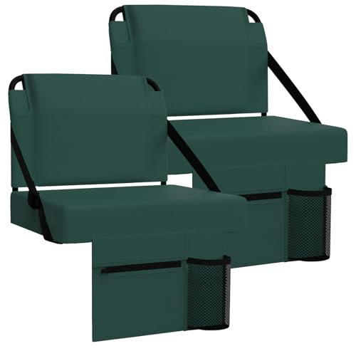 2pcs Stadium Seat for Bleachers with Back Support，Portable Bleacher Chairs with Back and Cushion，Includes Shoulder Strap and Cup Holder - color: Green,2 Pack