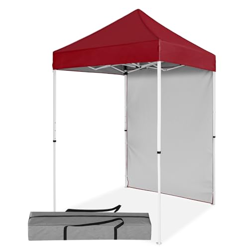 5x5 Pop Up Canopy Tent with One Sidewall, Instant Portable Beach Canopy, Outdoor Tent with Carry Bag for Camping, Sports, Tailgating, Events, Burgundy - color: Burgundy, size: With One Wall