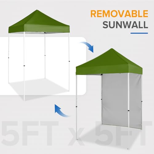 EAGLE PEAK Pop up Canopy 5x5, Outdoor Portable Canopy Tent with One Removable Sunwall, Carry Bag Included, Grass Green - color: Grass Green