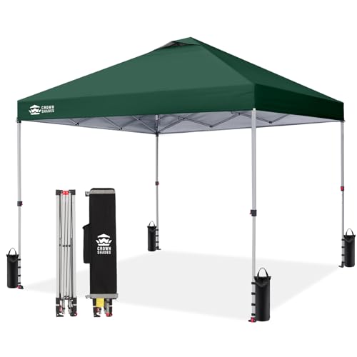 CROWN SHADES 12x12 Pop Up Canopy Outside Canopy, Patented One Push Tent with Wheeled Carry Bag, Bonus 8 Stakes and 4 Ropes, Forest Green - color: Forest Green, size: 12x12