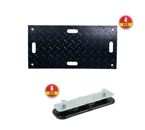 Mytee Products 4Pcs 2' x 6' Ground Protection Mats w/ 6 Pcs Single Connectors - Diamond Plated Tread Design High Density Polyethylene Mat, Easily Supports 35 Ton Loads on Lawns, Dirt - size: 4 - Pack