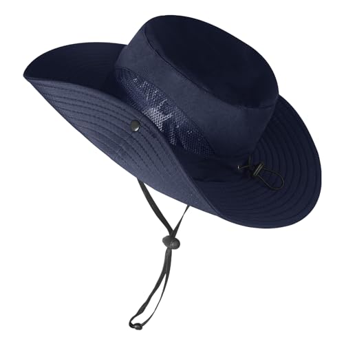 ZOORON Sun Hats for Men Women, Wide Brim Safari Hats UV Protection UPF50+ Waterproof Boonie Hats for Fishing Hiking Camping - color: 2pack-beige+navy