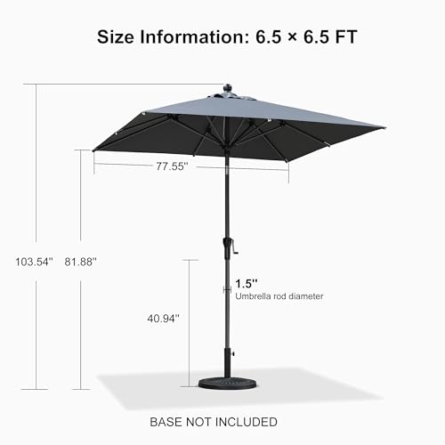 PURPLE LEAF 6.5' x 6.5' Square Patio Umbrella Outdoor Table Umbrella Aluminum Frame Market Umbrella Sun Umbrella with 8 Sturdy Ribs & Tilt for Garden Deck Lawn & Pool Gray - color: Gray, size: 6.5' x 6.5'