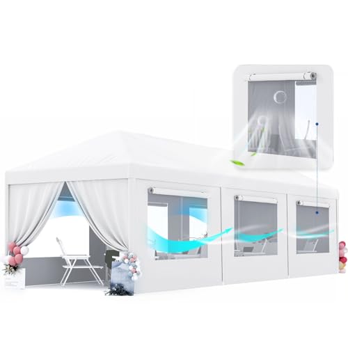 Quictent 10x30 Party Tent Gazebo Wedding Canopy Tent for Parties BBQ Shelter Pavilion with Removable Mesh Sidewalls & Elegant Church - size: 10' x 30' w/ 6 Mesh Sides