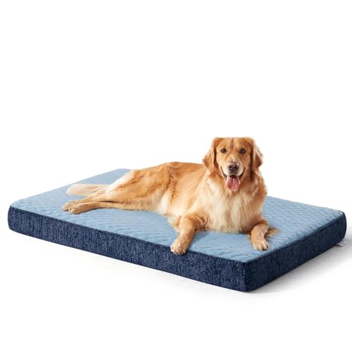 JOEJOY Orthopedic Dog Bed for Extra Large Dogs, Washable Dog Crate Bed Large Sized with Removable Cover, Egg Memory Foam Big Pet Beds, Light Blue, 47"x29" - color: Blue, size: XXL(47"x29")
