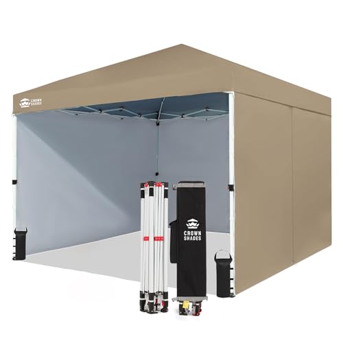 CROWN SHADES 10X10 Commercial Instant Canopy Pop Up Tent with Center Lock, 300D Fabric, 4 Sidewalls, Sto'N Go Bag, Beige - color: Beige, size: 10x10 Classic