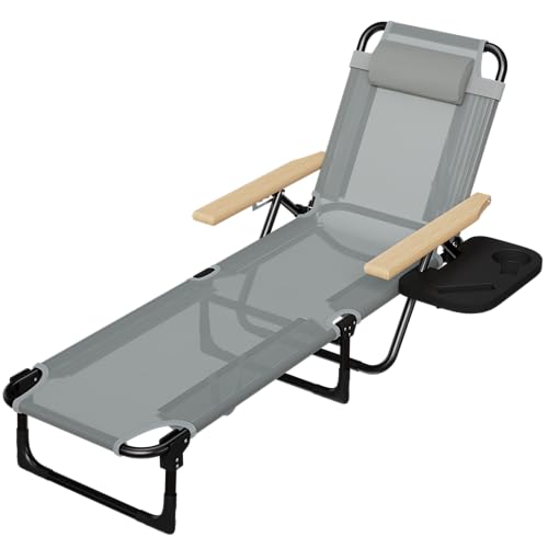Foldable Chaise Lounge Chair Outdoor, Tanning Chair with 4-Position Reclining Back, Folding Sun Lounger, Outdoor Lounge Chair for Beach, Poolside, Backyard, Camping, UPF 50 - color: Grey3