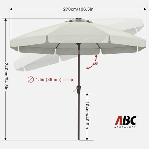 ABCCANOPY 9ft Scalloped Patio Umbrella, Outdoor Table Umbrella with Tilt and Crank, Fiberglass Ribs Deck Umbrella for Patio, Pool, Garden, Picnic (Light Beige) - color: Light Beige, size: 9ft