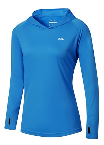 Willit Women's UPF 50+ Sun Protection Hoodie SPF Shirt Long Sleeve Hiking Fishing Outdoor Shirt Lightweight Hoodie - color: Brilliant Blue, size: Small