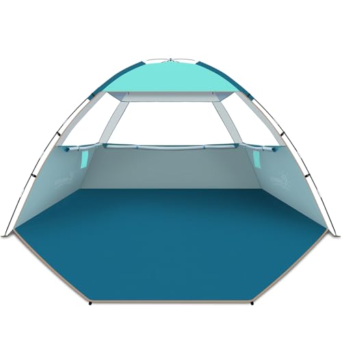 COMMOUDS Beach Tent Sun Shade for 3/4/6/8 Person, UPF 50+ Beach Sun Shelter Canopy Tent, Lightweight, Easy Set Up and Carry - color: Turquoise, size: 6 Person