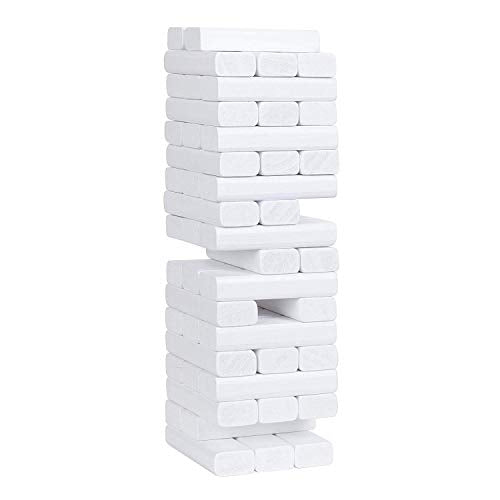 WE Games Wooden Block Stacking Party Game for Adults, Tumble Tower Wedding Guest Book Alternative, Tabletop Games, Includes Storage Case, 12 inches - color: White