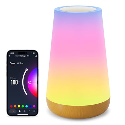 Auxmir Smart Night Light, Dimmable Nursery Table Lamp for Baby Work with App/Voice Control, LED Lamp with Music Sync and 100+ Scene Modes, Bedside Timer Lamp for Bedroom Living Room Sleep Aid(Corded) - color: Brown-APP Version
