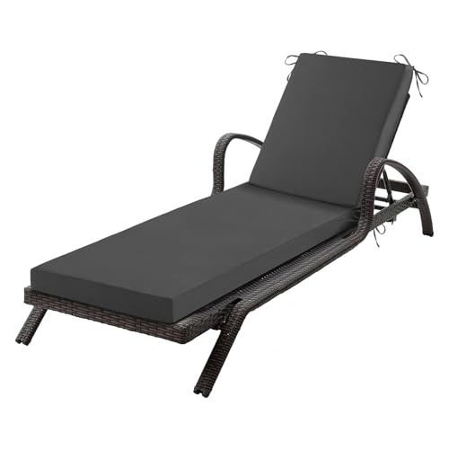 Chaise Lounge Cushions Outdoor, 80x 26x 3 Inch Waterproof & Fade-Resistant Lounge Chair Cushion, Outdoor Chaise Cushion with Removable Cover & Ties for Lawn, Patio, Pool & Beach, Dark Grey - color: Dark Grey, size: 80x26+3"