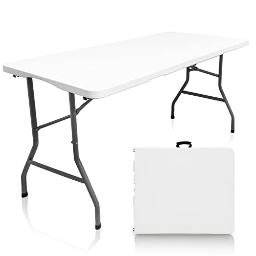 Plastic Folding Table, 5 FT Folding Table, Portable Tables for Dining Parties Card Picnic Camping - size: 5FT