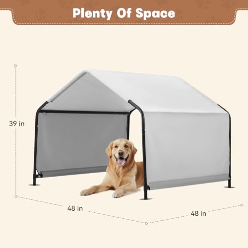 Dog Shade Shelter Outside 4'x4'x3' Tent for Large Medium Dogs, Outdoor Sun Rain Canopy Pet House for Livestock Pigs Cats with Waterproof Roof Ground Nails,Cloud Grey - color: Cloud Grey