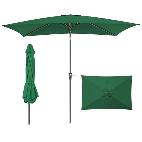 HASLE OUTFITTERS Rectangular Patio Umbrella, 6.5 x 10 ft Rectangle Table Umbrellas w/Heavy Duty Ribs, Effortless Crank and Push Button Tilt, Wind Resistant Sun Umbrella for Outdoor Patio, Dark Green - color: Dark Green