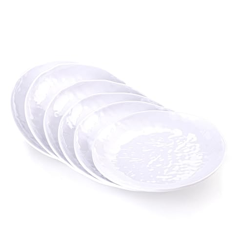 6.7-Inch Melamine Dessert Plates (Set of 6) - Unbreakable and Reusable Dinnerware with Ceramic Feel, Stackable and Dishwasher-Safe (White) - color: White