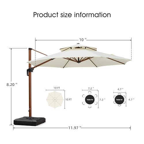 PURPLE LEAF Outdoor Umbrella with Base Patio Round Umbrellas Large Cantilever Parasol Windproof Offset Heavy Duty Sun Umbrella for Garden Deck Pool Patio, 10ft Cream - color: Cream, size: 10 Feet, style: Base Included