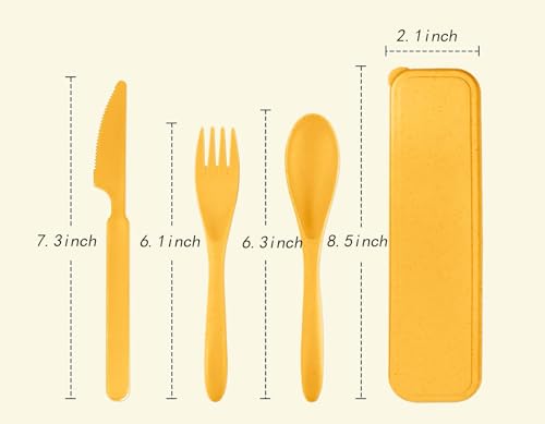 Travel Utensils Set - Reusable 5 Sets Wheat Straw Plastic Cutlery with Case, Portable Forks Spoons and Knives Set, Eco-Friendly BPA Free for Daily Use (Red,Purple,Black,Orange,Yellow) - color: Red,Purple,Black,Orange,Yellow