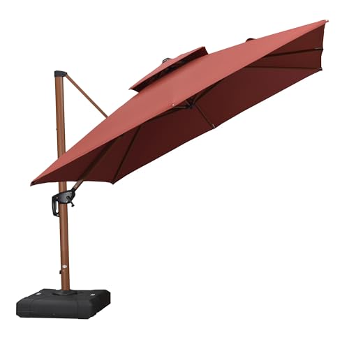 PURPLE LEAF 10ft Patio Umbrella Outdoor Square Umbrellas Large Cantilever Umbrella Windproof Offset Umbrellas Heavy Duty Sun Umbrella for Garden Deck Pool Patio, Brick Red - color: Brick Red, size: 10'X10', style: Umbrella