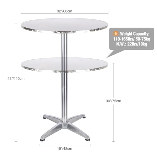 REDCAMP 32" Cocktail Table with Black Cover, 2 Pack Round Bar Table Pub Table for Parties Restaurant, 30" /43" Two Heights Adjustable - color: Black Cover Set, 2, size: 32" Round Table