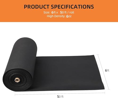 Towallmark Geotextile Landscape, 6ft x 50ft & 6oz Geotextile Fabric, PP Drainage 350N Tensile Strength & 440N Load Capacity, for Driveway & Road Stabilizationr, Erosion Control, French Drains - size: 6ft x 50ft & 6oz
