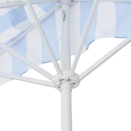 JONATHAN Y Half Umbrella UMB1201J Beverly 9 ft. Designer Classic Scalloped Fringe Market Patio with Crank, Tilt Button and UV Protection in Light Blue/White, White Pole - color: Light Blue/White - White Pole