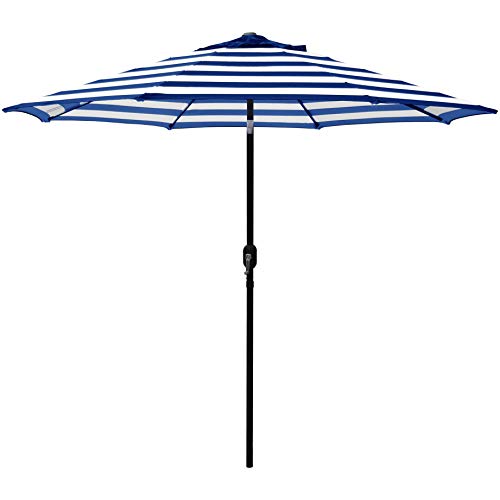 ABBLE Outdoor Patio Umbrella 9 Ft Stripe with Crank and Tilt, Weather Resistant, UV Protective Umbrella, Durable, 8 Sturdy Steel Ribs, Market Outdoor Table Umbrella - Blue and White - color: Blue and White