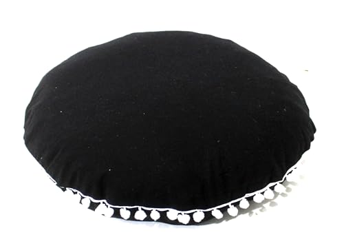 CRAFT KALA Meditation Floor Pillow Cover, Round Large Pillows Cover Seating for Adults, Bohemian Mandala Circle Cushions Cover for Outdoor Fireplace Yoga Living Room (Black, 22" Round) - color: Black, size: 22" x 22" (Pack of 1)