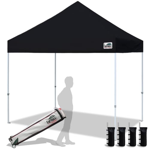 Eurmax USA 8x8ft Pop Up Canopy, Commercial Instant Tent for Outdoor Events, Patented No-Tip Rolling Storage Bag with 4 Sandbags, UV & Water Resistant, Heavy Duty Portable Shelter Gazebo,Black - color: Black, size: 8x8