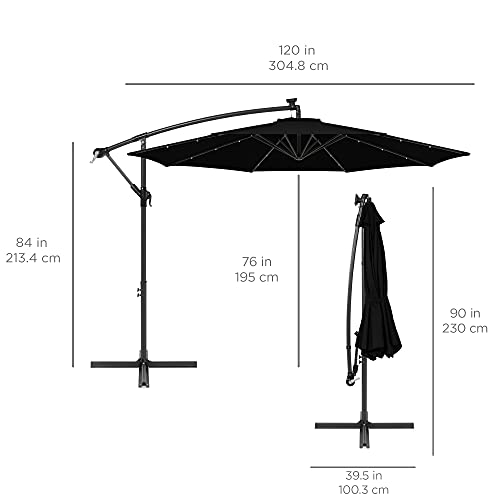Best Choice Products 10ft Solar LED Offset Cantilever Hanging Market Patio Umbrella, 8 Sturdy Ribs, Easy Adjustment - Black - color: Black, size: Offset